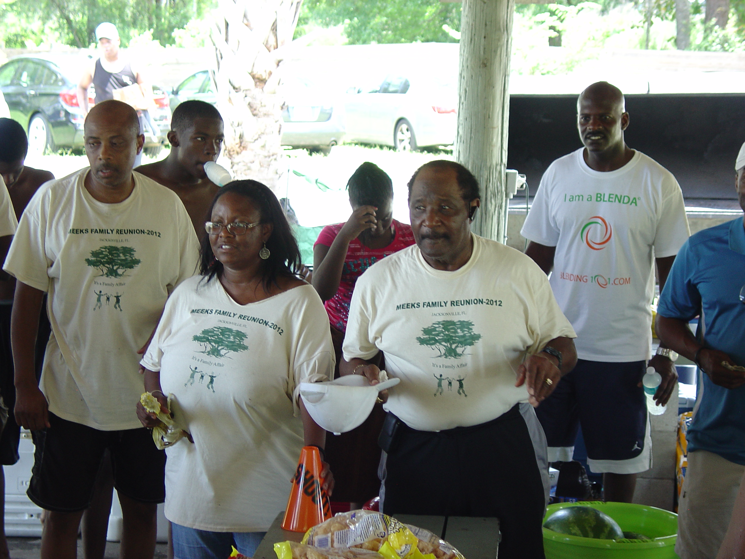 Family setting up the cookout, 2012